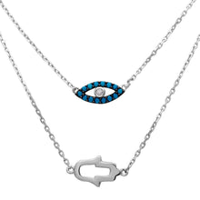 Load image into Gallery viewer, Sterling Silver Rhodium Plated Hamsa Hand And Evil Eye Necklace