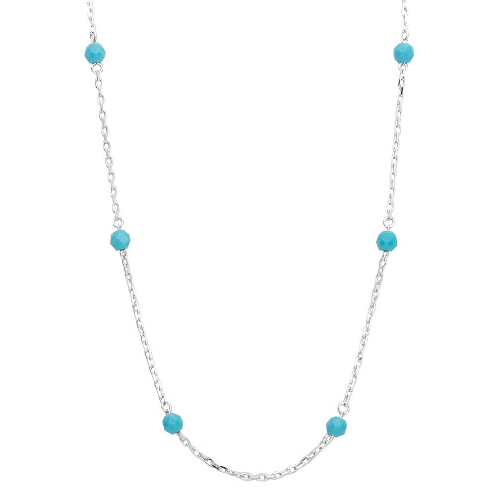 Sterling Silver Rhodium Plated Blue Beaded Necklace