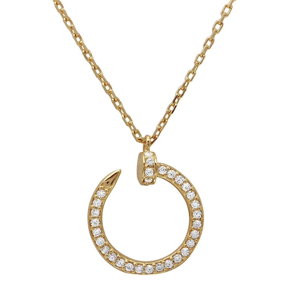 Sterling Silver Gold Plated Round Nail Pendant Necklace