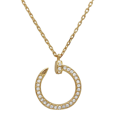 Sterling Silver Gold Plated Round Nail Pendant Necklace