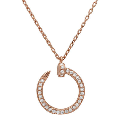 Sterling Silver Rose Gold Plated Round Nail Pendant Necklace