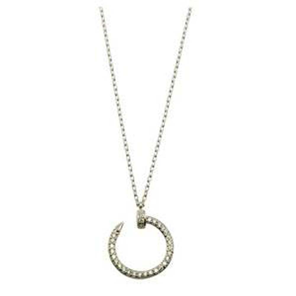 Sterling Silver Rhodium Plated Round Nail Pendant Necklace