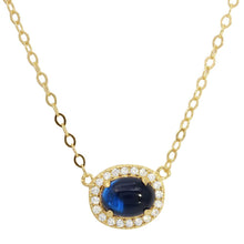 Load image into Gallery viewer, Sterling Silver Gold Plated Oval Halo CZ Pendant Blue Center Stone Necklace