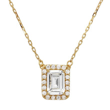 Load image into Gallery viewer, Sterling Silver Gold Plated Square Halo CZ .925 Pendant With Adjustable Chain