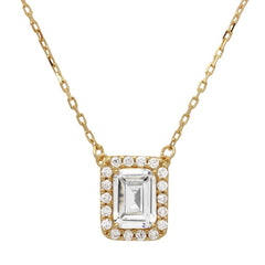 Sterling Silver Gold Plated Square Halo CZ .925 Pendant With Adjustable Chain