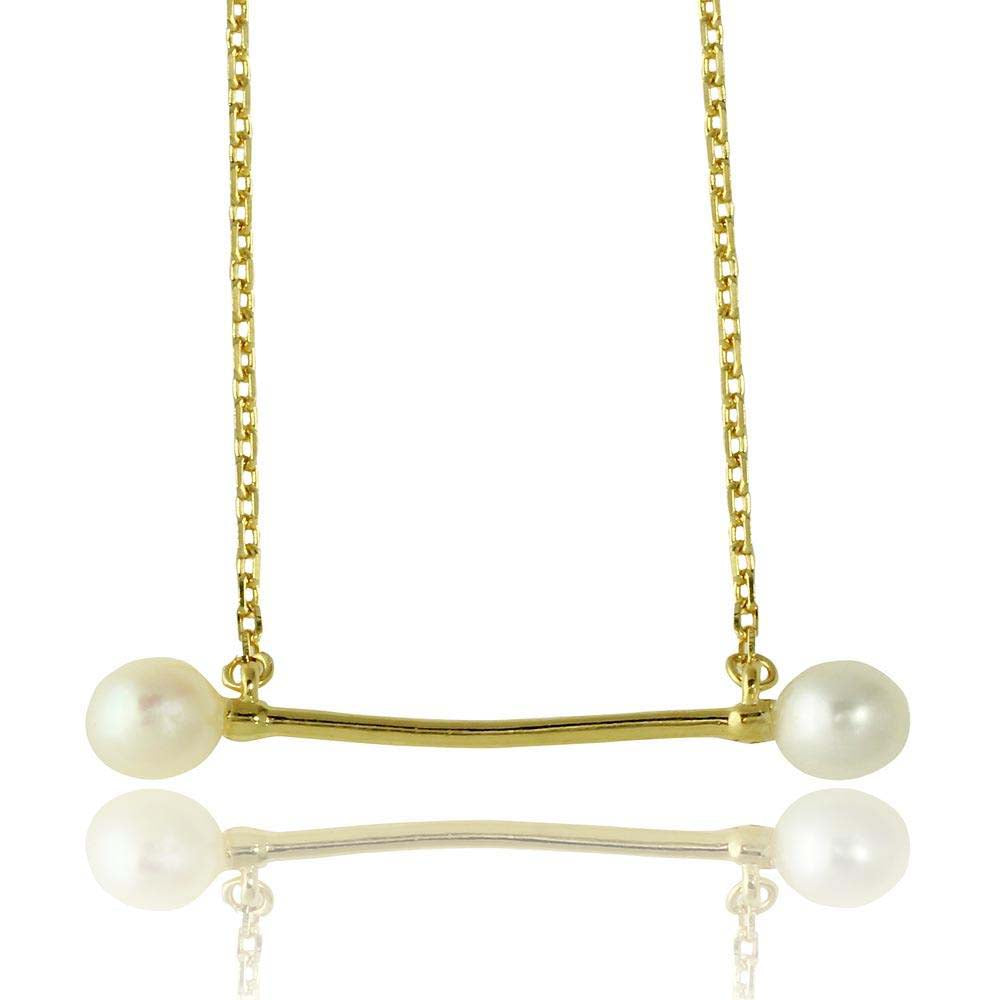 Sterling Silver Gold Plated Fresh Water Pearl Bar Necklace
