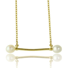 Load image into Gallery viewer, Sterling Silver Gold Plated Fresh Water Pearl Bar Necklace