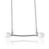 Sterling Silver Rhodium Plated Fresh Water Pearl Bar Necklace