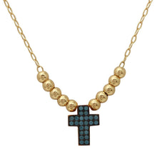 Load image into Gallery viewer, Sterling Silver Gold Plated Beaded Necklace With Turquoise Stone Cross Necklace