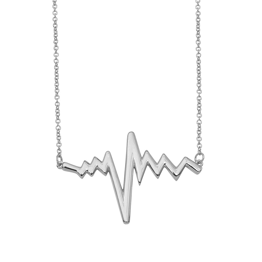 Sterling Silver Rhodium Plated Heart Beat Necklace