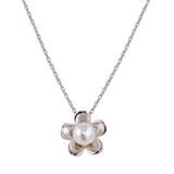 Sterling Silver Rhodium Plated Pearl Fower Necklace