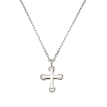 Load image into Gallery viewer, Sterling Silver Rhodium Plated Mini Cross Pendant Necklace with CZ Necklace