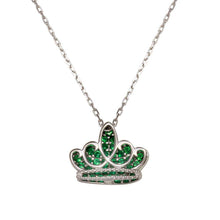 Load image into Gallery viewer, Sterling Silver Rhodium Plated Crown Shaped Necklace With Green CZ