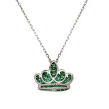 Sterling Silver Rhodium Plated Crown Shaped Necklace With Green CZ