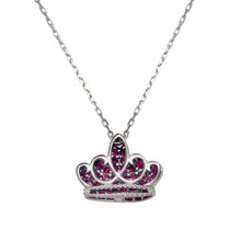 Load image into Gallery viewer, Sterling Silver Rhodium Plated Crown Shaped Necklace With Red CZ