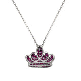 Sterling Silver Rhodium Plated Crown Shaped Necklace With Red CZ