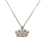 Sterling Silver Rhodium Plated Crown Shaped Necklace With Clear CZ