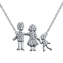 Load image into Gallery viewer, Sterling Silver Rhodium Plated CZ MomAnd DadAnd Baby Boy Family Necklace