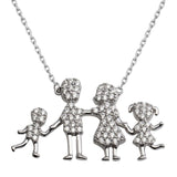 Sterling Silver Rhodium Plated CZ MomAnd DadAnd Baby Boy And Girl Family Necklace
