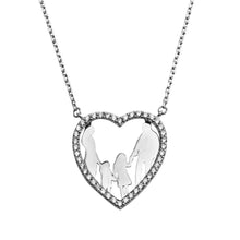 Load image into Gallery viewer, Sterling Silver Rhodium Plated Open CZ Heart MomAnd DadAnd Baby Boy And Girl Family Necklace