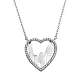 Sterling Silver Rhodium Plated Open CZ Heart MomAnd DadAnd Baby Boy And Girl Family Necklace