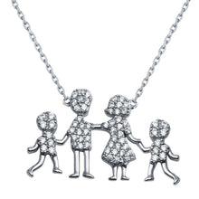 Load image into Gallery viewer, Sterling Silver Rhodium Plated Open CZ Heart MomAnd DadAnd Baby Boys Family Necklace