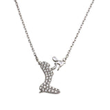 Sterling Silver Rhodium Plated Open CZ Playing Mom With Baby Family Necklace