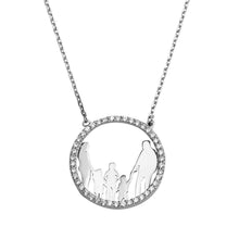 Load image into Gallery viewer, Sterling Silver Rhodium Plated Open CZ Heart MomAnd Dad And All Girls Family Necklace