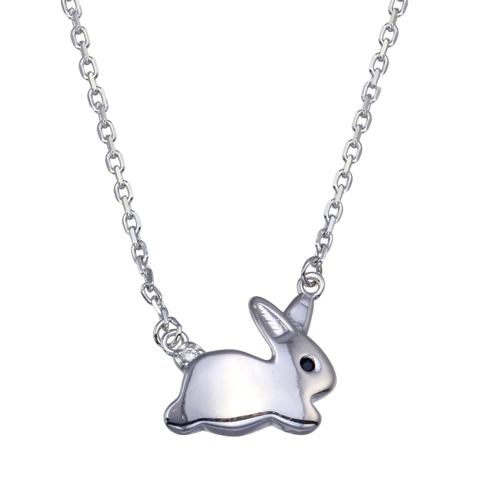 Sterling Silver Rhodium Plated Rabbit Necklace Necklace