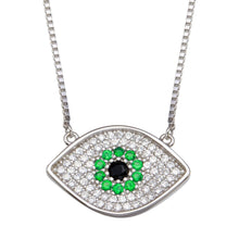 Load image into Gallery viewer, Sterling Silver Rhodium Plated Evil Eye with Green and Clear CZ Necklace