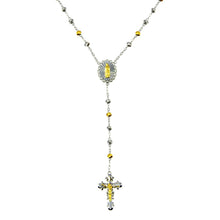 Load image into Gallery viewer, Sterling Silver two Toned Plated DC Beaded CZ Rosary Necklace