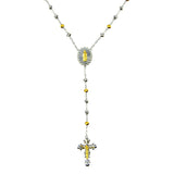 Sterling Silver two Toned Plated DC Beaded CZ Rosary Necklace