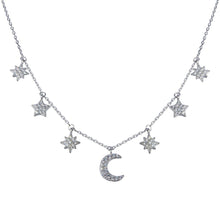 Load image into Gallery viewer, Sterling Silver Rhodium Plated CZ Star and Crescent Moon Necklace