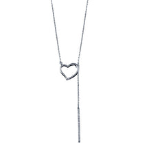 Load image into Gallery viewer, Sterling Silver Rhodium Plated Open Heart with CZ Drop Bar Necklace