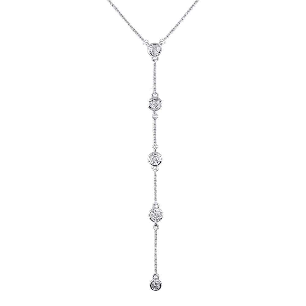 Sterling Silver Rhodium Plated 4 Drop CZ Necklace