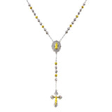 Sterling Silver two Toned Plated DC Beaded CZ Medallion Rosary Necklace
