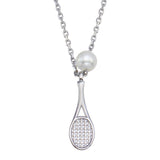 Sterling Silver Rhodium Plated Synthetic MOP Tennis Necklace