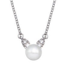 Load image into Gallery viewer, Sterling Silver Rhodium Plated Synthetic Mother of Pearl CZ Necklace