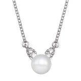 Sterling Silver Rhodium Plated Synthetic Mother of Pearl CZ Necklace