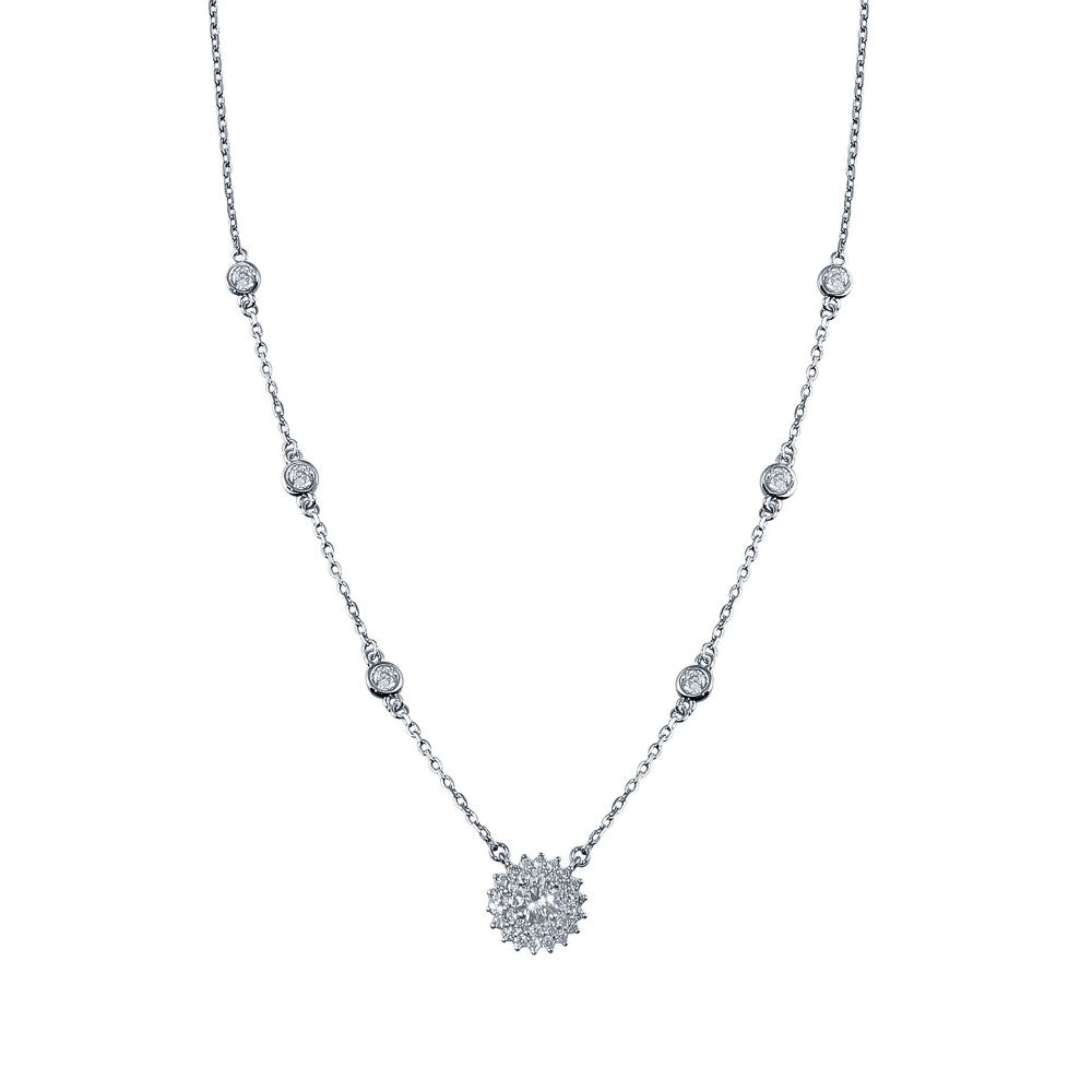 Sterling Silver Rhodium Plated CZ Disc Flower Necklace