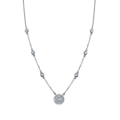 Sterling Silver Rhodium Plated CZ Disc Flower Necklace
