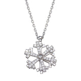 Sterling Silver Rhodium Plated Rotating Snow Flake CZ Necklace