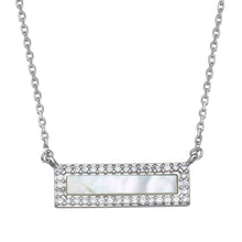 Load image into Gallery viewer, Sterling Silver Rhodium Plated Mother Of Pearl Halo Bar Necklace