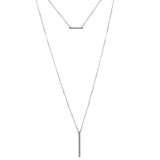 Sterling Silver Rhodium Plated Multi Chain Drop Bar Necklace