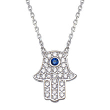 Load image into Gallery viewer, Sterling Silver Rhodium Plated CZ Hamsa Necklace