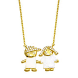 Sterling Silver Gold Plated CZ Boy and Girl Necklace