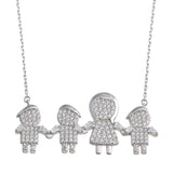Sterling Silver Rhodium Plated CZ 3 Boys and Mom Family Necklace