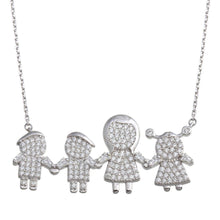 Load image into Gallery viewer, Sterling Silver Rhodium Plated CZ 2 Boys 1 Girl and Mom Family Necklace - silverdepot