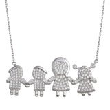 Sterling Silver Rhodium Plated CZ 2 Boys 1 Girl and Mom Family Necklace