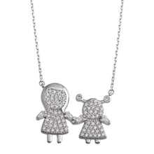 Load image into Gallery viewer, Sterling Silver Rhodium Plated CZ Girl and Mom Family Necklace - silverdepot